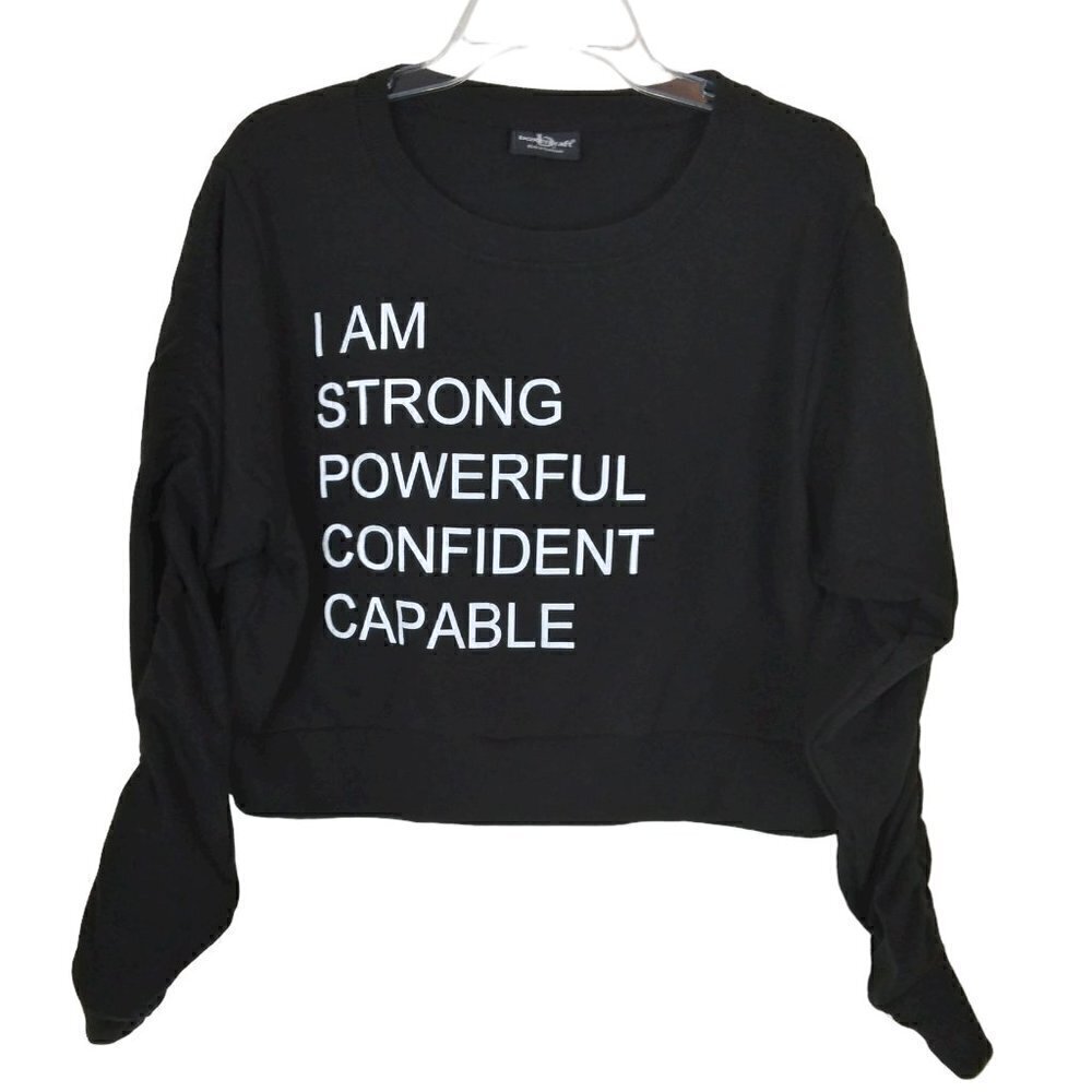 Boxercraft | Black Cropped Crewneck Sweatshirt "I am..." | Size L